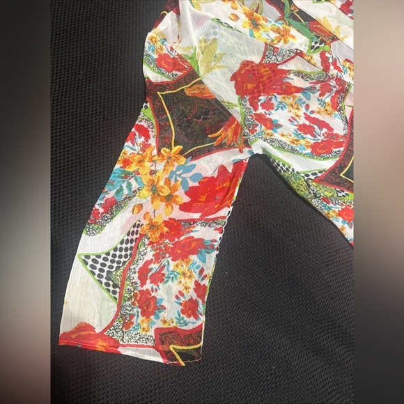 Women’s Colorful Kimono Cardigan Open Cover Up Sheer Bright Floral Layer Artsy - Picture 4 of 10